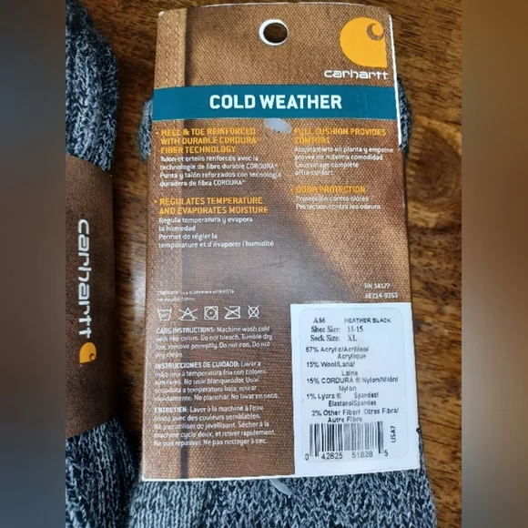 Carhartt Men's Gray and Black Cold Weather Boot Socks 2 Pairs - Picture 6 of 6